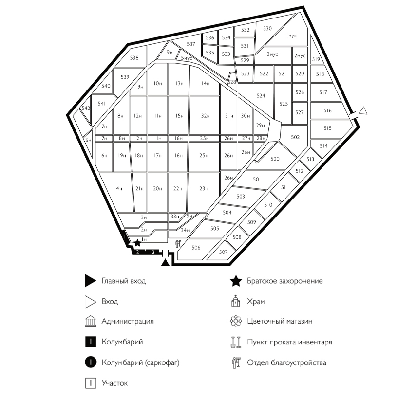 Схема Хованского Западного кладбища