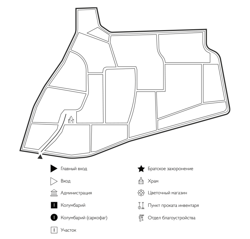 Схема Афанасьевского кладбища в Орле