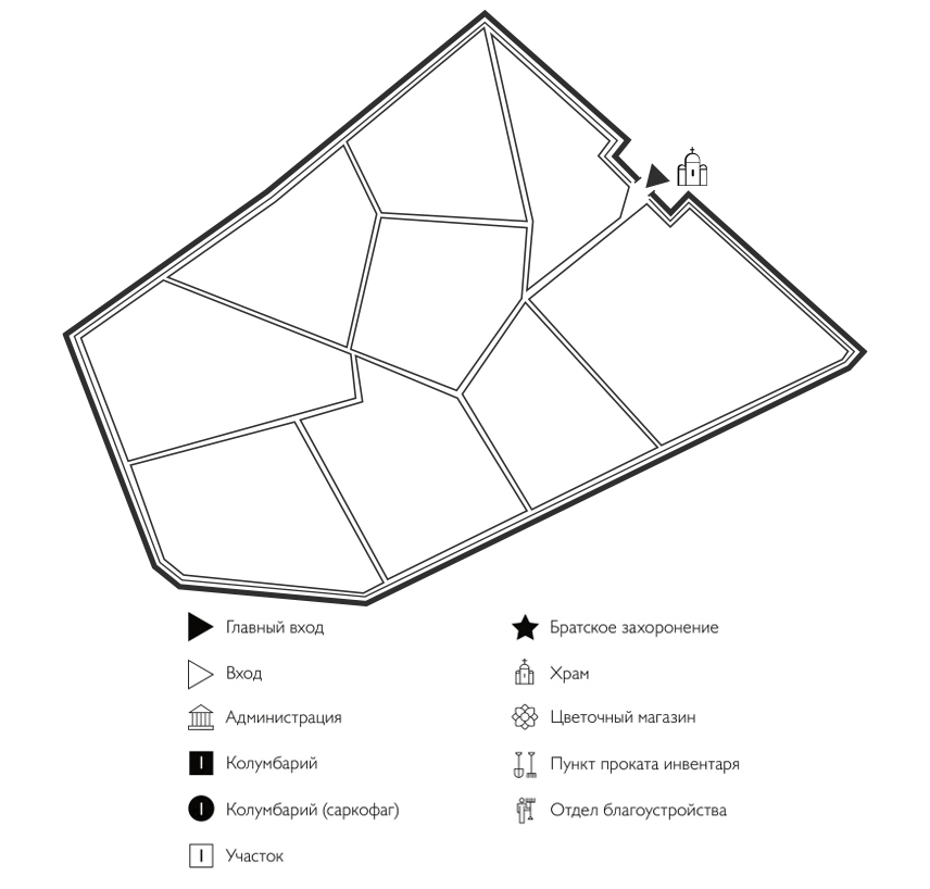 Схема Алексеевского кладбища Никольск