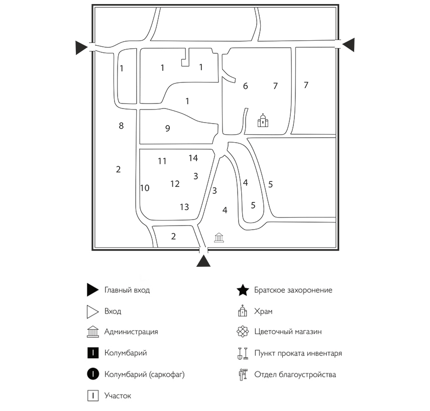 Схема Городского Русского кладбища Кронштадт