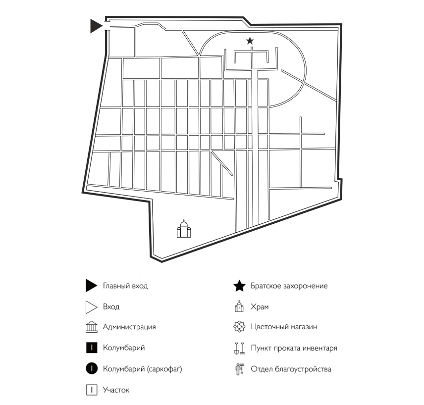 Схема Пискарёвского мемориального кладбища