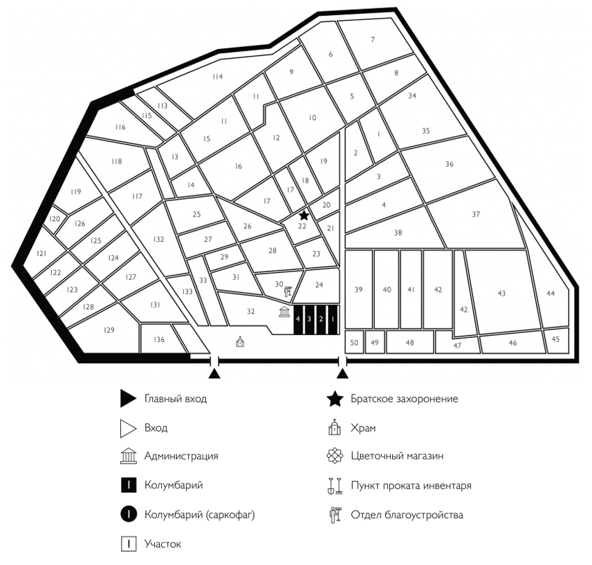 Схема Востряковского центрального кладбища